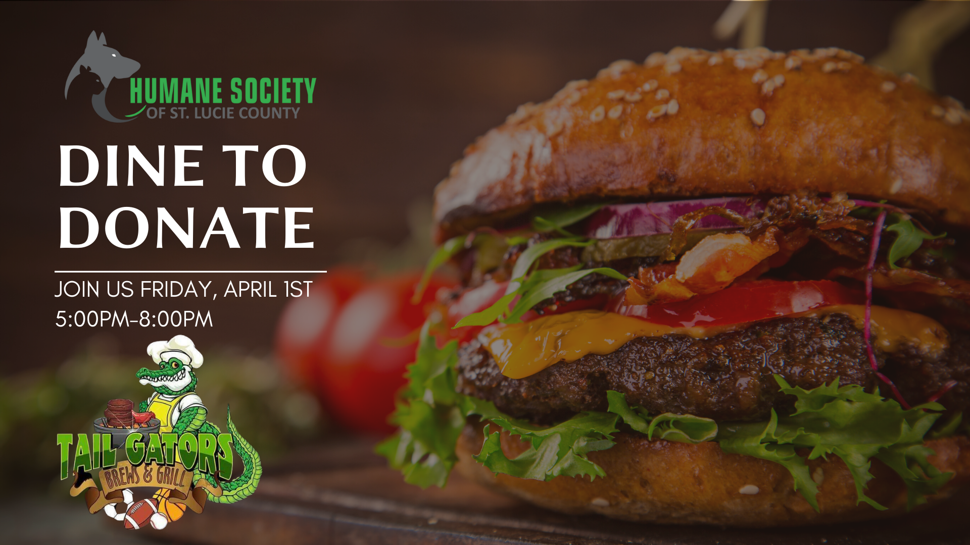 Dine to Donate at Tail Gators for the Humane Society of St. Lucie County