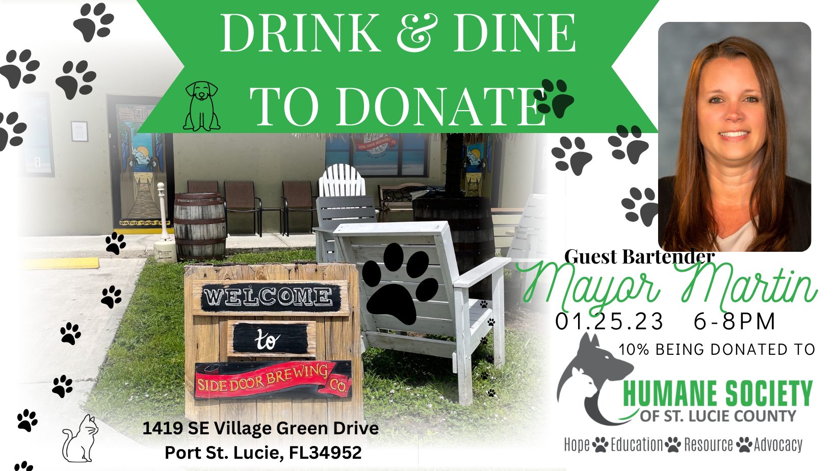 Dine and Drink to Donate at Side Door Brewing company to Support the Humane Society of St. Lucie County