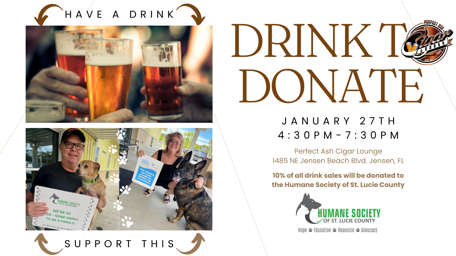 Drink to Donate at Perfect Ash Cigar Lounge to Support the Humane Society of St. Lucie County